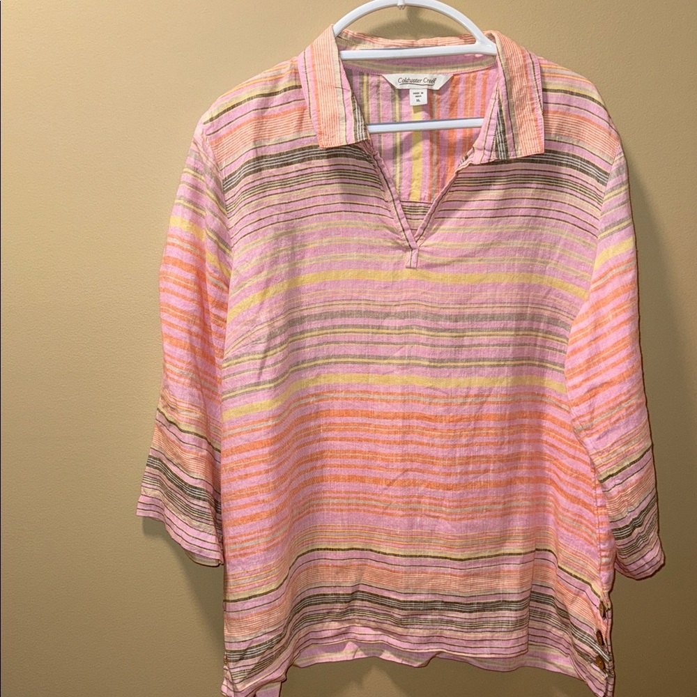 Coldwater Creek Pink and Orange Striped Blouse